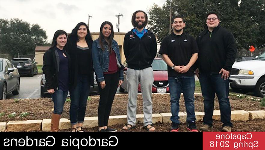 capstone students pose with gardopia gardens client