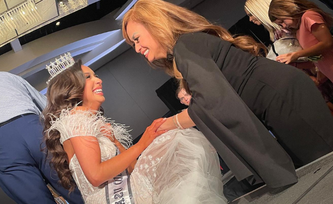 Abigail Velez and her mother celebrate after she wins Miss San Antonio USA